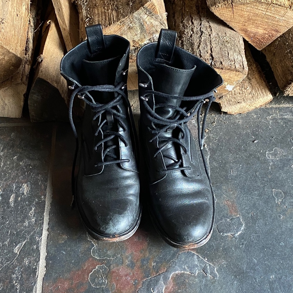 rag & bone Black Leather Lace-Up Combat Boots